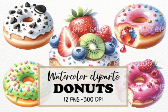 Download 12 PNG Cute Watercolor Donut Clipart - Donut Collection