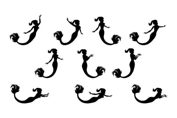 Download Cute Mermaid Silhouette Illustration Set - Illustration Collection