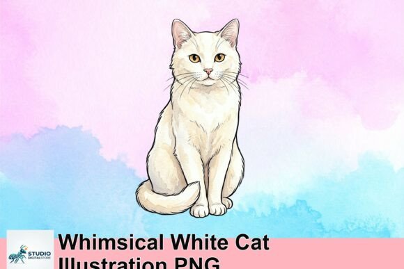 Download Whimsical White Cat Illustration PNG - Illustration Collection
