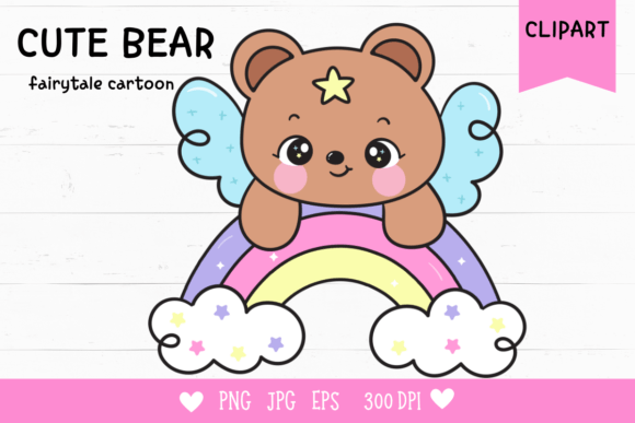Download Teddy Bear on Rainbow Kawaii Clipart - Premium Resources