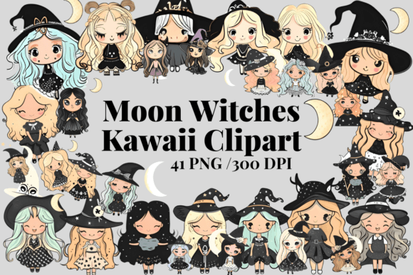 Download Moon Witches Kawaii Clipart Bundle / PNG - Premium Resources