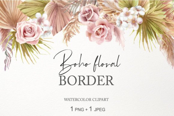 Download Boho Floral Border Clipart. Pampas Grass - Floral border clipart Collection