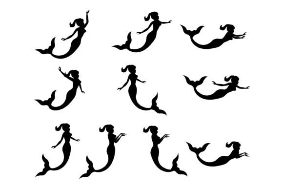Download Cute Mermaid Silhouette Illustration Set - Illustration Collection