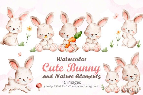 Download Watercolor Illustration of Cute Bunny - Illustration Collection