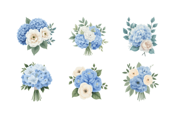Download Blue and White Floral Illustration Set - Illustration Collection