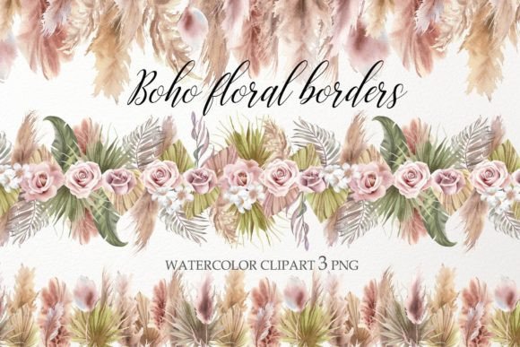 Download Watercolor Boho Floral Border Clipart - Floral border clipart Collection