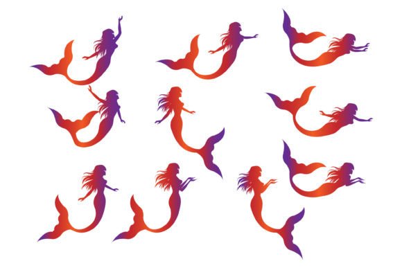 Download Cute Mermaid Silhouette Illustration Set - Illustration Collection