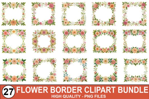 Download Floral Border Clipart Bundle – PNG Files - Floral border clipart Collection