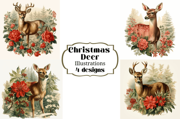 Download Victorian Christmas Deer Illustrations - Illustration Collection
