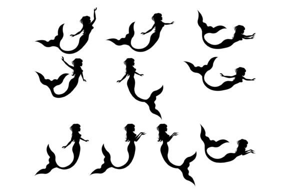 Download Cute Mermaid Silhouette Illustration Set - Illustration Collection