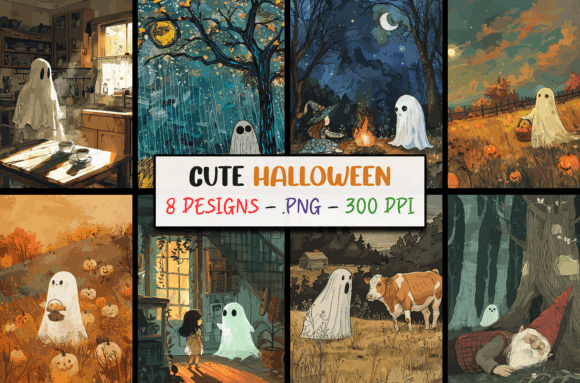 Download Cute Halloween Ghosts Illustrations PNG - Illustration Collection