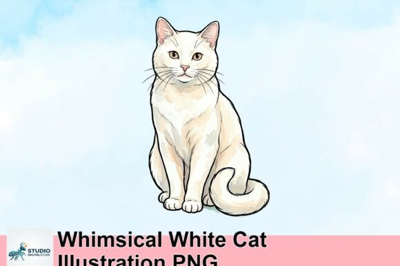 Download Whimsical White Cat Illustration PNG - Illustration Collection
