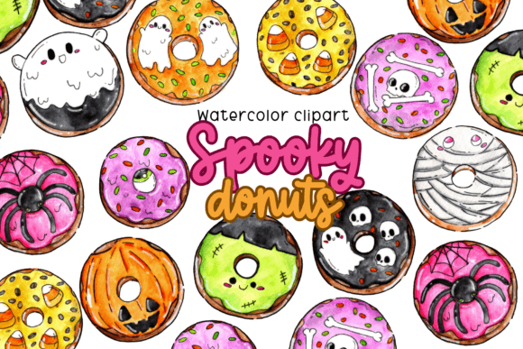 Download Watercolor Spooky Donut Clipart - Donut Collection