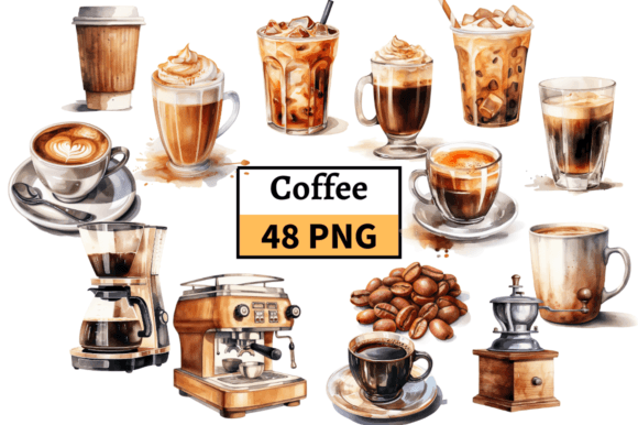 Download Coffee Themed Illustrations Bundle PNG - Illustration Collection