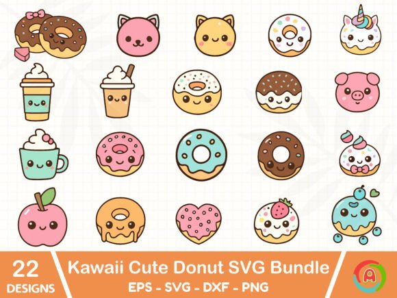 Download Kawaii Cute Donut SVG Bundle - Donut Collection