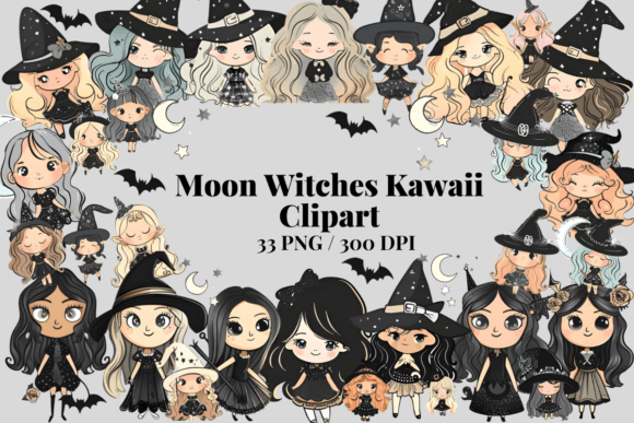 Download Moon Witches Kawaii Clipart Bundle PNG - Premium Resources
