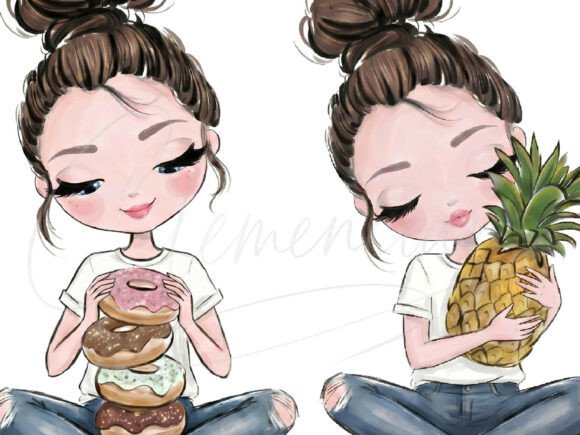 Download Cute Donut Girl Watercolor Clipart - Donut Collection