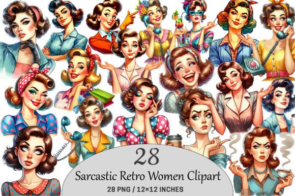 Download Sarcastic Retro Women Illustrations. - Illustration Collection